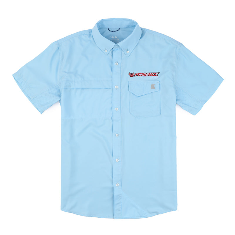 HUK Tide Point SS Button Down Shirt - Crystal Blue