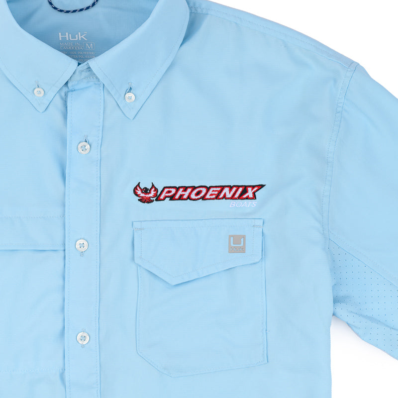 HUK Tide Point SS Button Down Shirt - Crystal Blue
