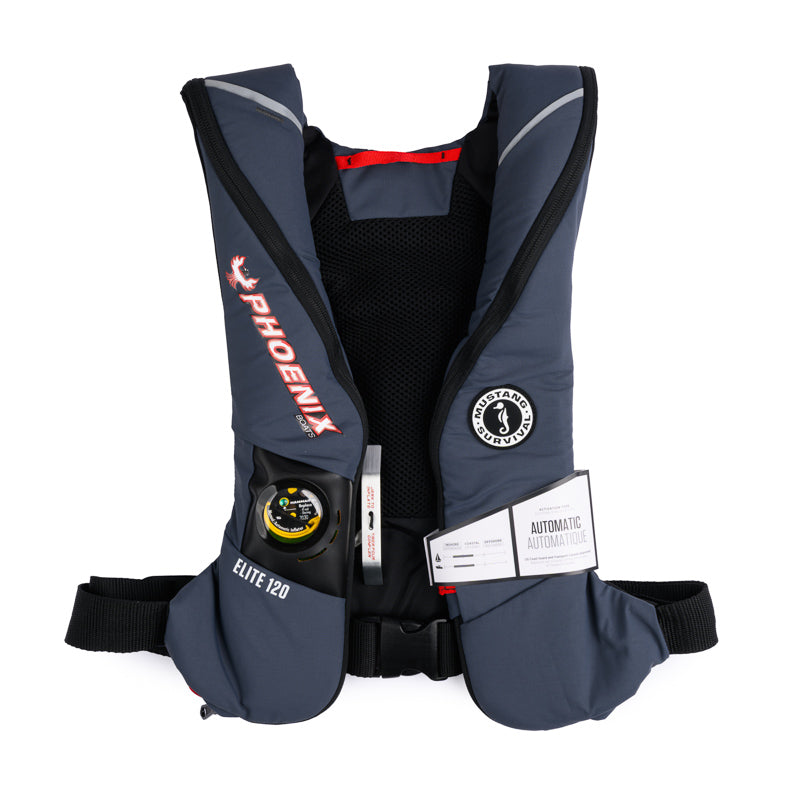 【デッドストック】ミライジェット デルファイター PB-82 Mustang Elite 120 Inflatable PFD - Charcoal – Phoenix Boats Gear