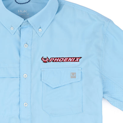 HUK Tide Point SS Button Down Shirt - Crystal Blue